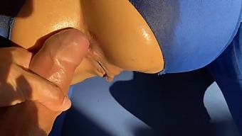 Stepsister Enjoys A Workout With A Workout - Oiled Booty Bouncing On A Massive Member - Climax On Breasts